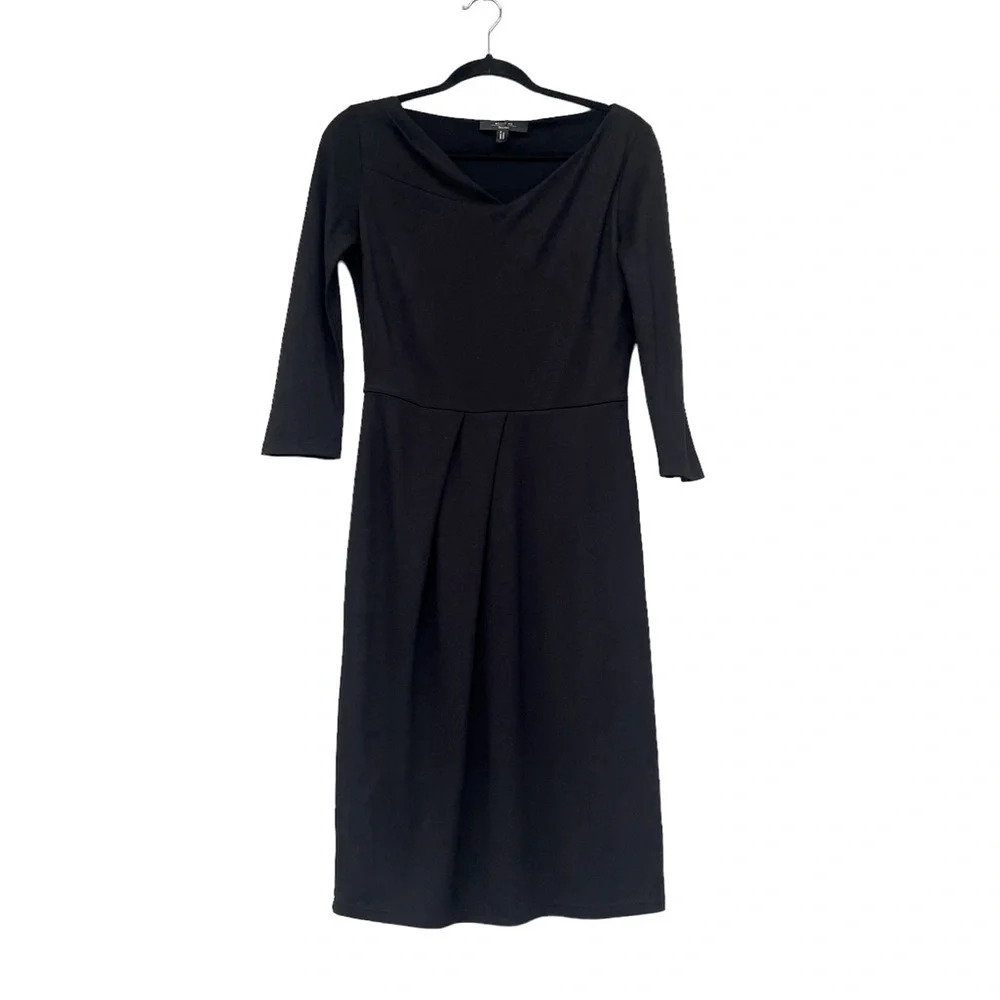 Weekend MaxMara Black Sheath Dress 3/4 Sleeves M V-Neck Career Classy Minimalist